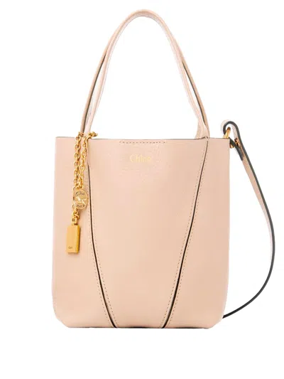 Chloé Spin Small Tote Bag In Burgundy Leather In Multi