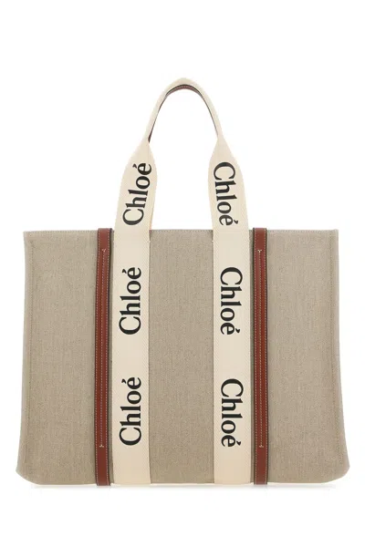 CHLOÉ CHLOE TWO-TONE CANVAS LARGE WOODY SHOPPING BAG