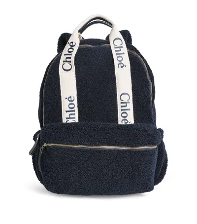 Chloé Kids' Bouclé Logo-strap Backpack In Blue