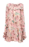 Chloé Bouquet-printed Organic Silk Crepe De Chine Mini Cape Dress