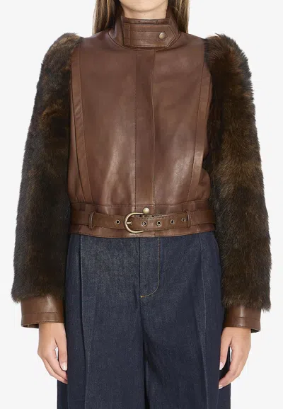 Chloé Bourbon Leather Jacket In Brown