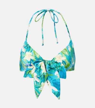 Chloé Bow-detail Floral Bikini Top In Blue