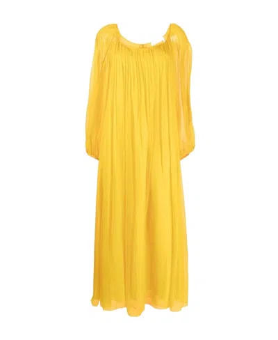 Chloé Pleated Silk-chiffon Maxi Dress In Safrangelb