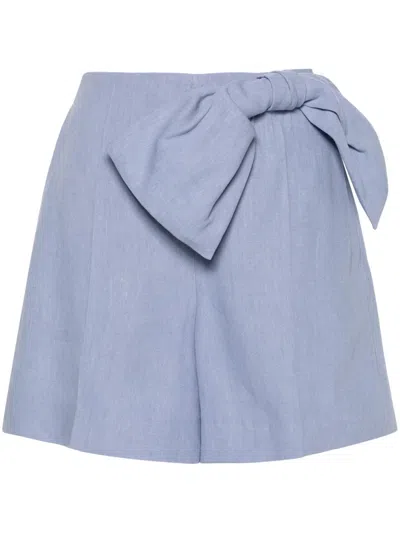 Chloé Bow Detail Linen Shorts In Pebble Blue