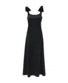 Chloé Bow-embellished Velvet-trimmed Wool And Silk-blend Satin Midi Dress In Black