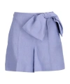 Chloé Bow Detail Linen Shorts In Blue