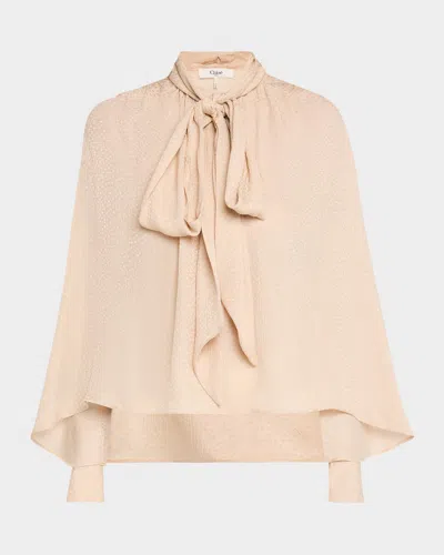 Chloé Bow-neck Batwing-sleeve Top In Cameo Rose