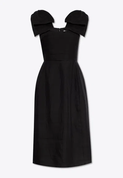 Chloé Bow-detailed Ramie Midid Dress In Black