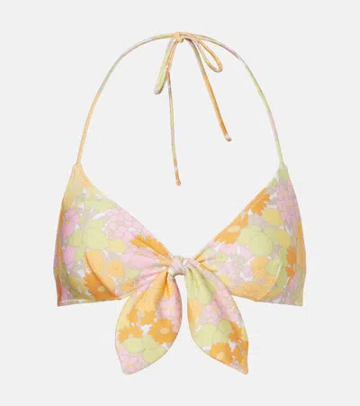 Chloé Knot-detailed Floral-print Bikini Top In Multi