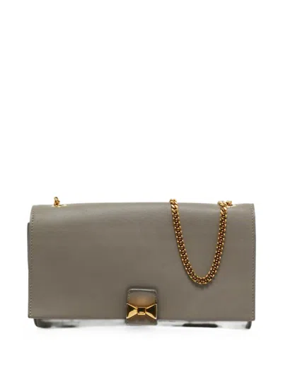 Pre-owned Chloé Bow-detail Leather Clutch In Gray