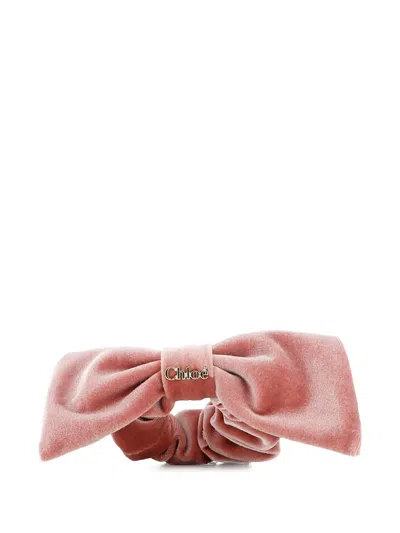 Chloé Kids' Bow-detail Logo-plaque Scrunchie In Pink