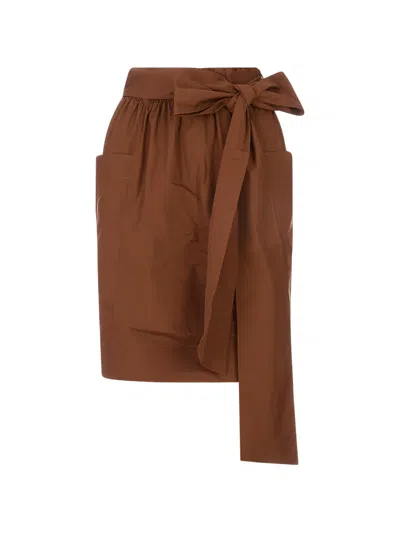 Chloé Bow-detail Patch-pocket Pencil Skirt In Brown