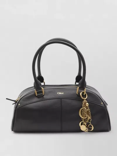 Chloé Bowling Tote Bag Smooth Calfskin Leather In Black