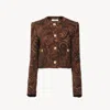 Chloé Multicolor Cropped Jacket With Round Neck And All-over Motif In Cotton Blend Woman In Brown