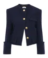 Chloé Boxy Collarless Jacket In Wool Check