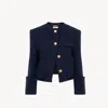 Chloé Boxy Collarless Jacket In Wool Check In Purple