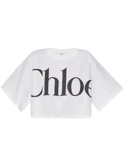 Chloé Chloè Boxy Cropped T-shirt With Faded Logo - Sample Size S In White
