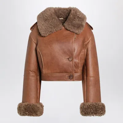 Chloé Boxy Jacket In Sheepskin And Shearling Women In Brown