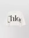 Chloé White Cropped Crewneck T-shirt With Maxi Logo Print On The Front In Cotton Woman