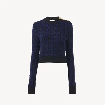 Chloé Boxy Mock-neck Sweater In A Wool & Silk Knit Blue Size M 66% Virgin Wool, 29% Silk, 5% Polyamide