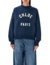 Chloé Blue Crewneck Sweatshirt With Logo Lettering Print In Cotton Woman In Blue