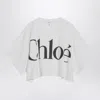 Chloé White Cropped T-shirt With Logo Lettering Print In Cotton Woman In White