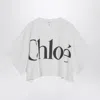 Chloé White Cropped T-shirt With Logo Lettering Print In Cotton Woman In White