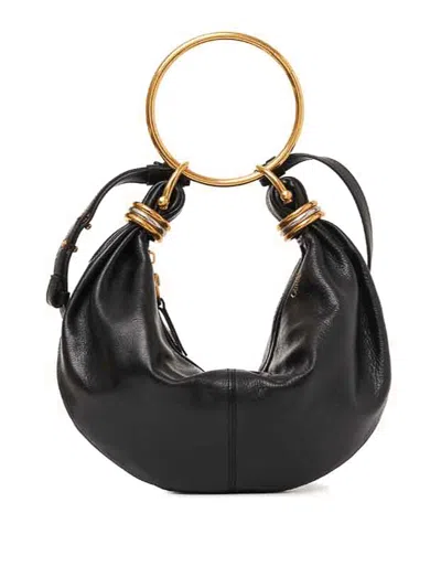 Chloé Small Bracelet Hobo Bag In Grained Leather In Black
