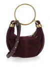 Chloé 'small Bracelet' Bordeaux Handbag With Ring Handle And Lettering Logo In Suede Woman In Multicolor