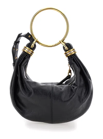 CHLOÉ CHLOÉ 'BRACELET' BLACK HOBO HANDBAG IN HAMMERED LEATHER WOMAN