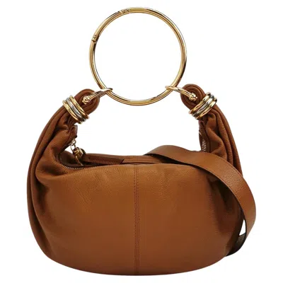 Pre-owned Chloé Bracelet Embellished Brown Glossed Textured-leather Shoulder Bag