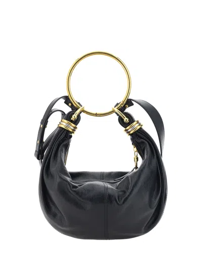 Chloé Small Bracelet Hobo Bag In Grained Leather In Black