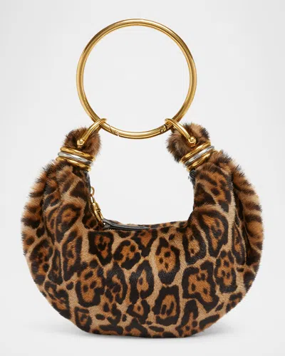 Chloé Bracelet Hobo Bag In Leopard-print Shearling In Animal Print