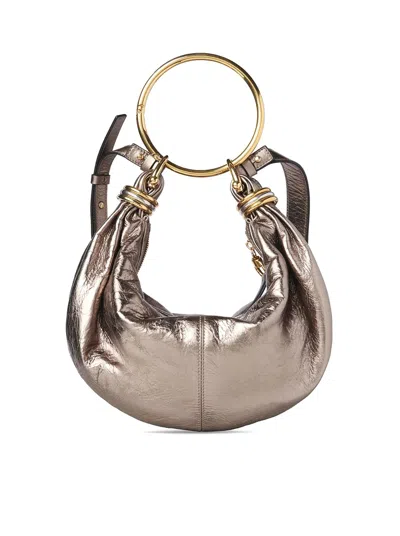 Chloé Bracelet Hobo Bag Small In Metallic Leather In Grey