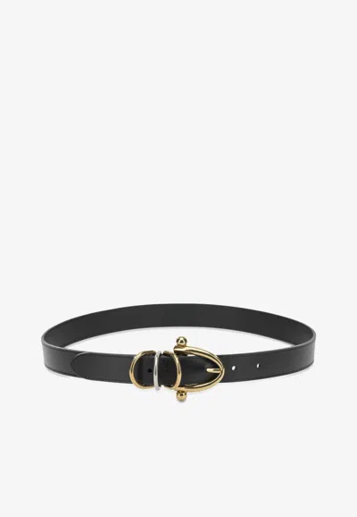 Chloé Circular Brass Diamond-tipped Dual Loops Belt In Black