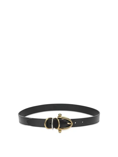 Chloé Circular Brass Diamond-tipped Dual Loops Belt In Black