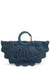 Chloé Chloe Bracelet Paravent Logo Raffia Tote In Dark Blue