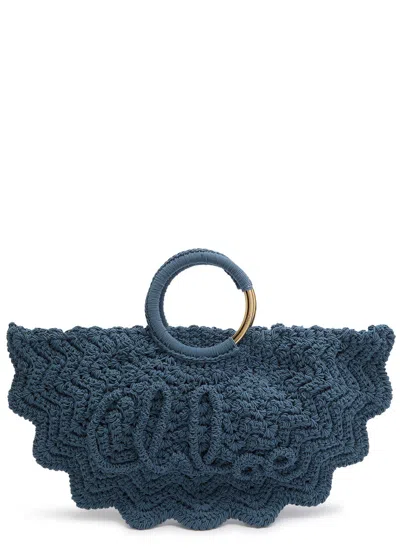 Chloé Chloe Bracelet Paravent Logo Raffia Tote In Blue