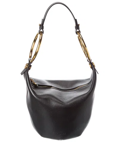 Chloé Bracelet Zip Shoulder Bag In Grained Buffalo Leather In Black