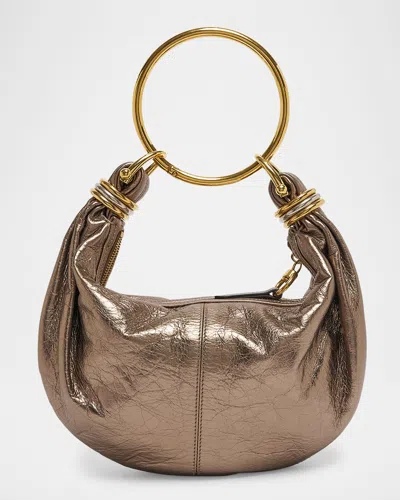 Chloé Bracelet Top-handle Bag In Metallic Calfskin In Shiny Grey