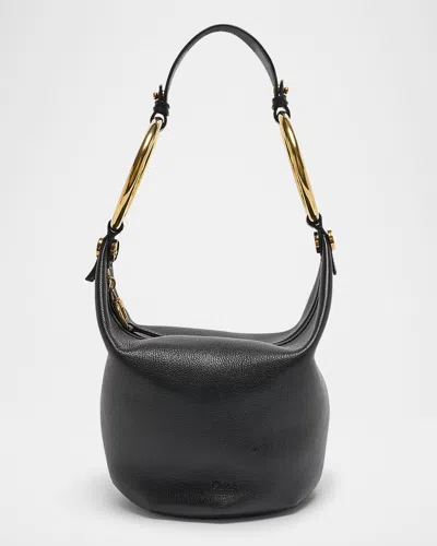 Chloé Bracelet Zip Shoulder Bag In Grained Buffalo Leather In Black