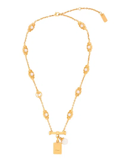 Chloé Classy Necklace Gold Tone Pearl Accents