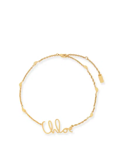 Chloé Brass Necklace With Lettering Logo In Gold