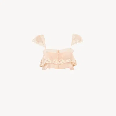 Chloé Brassière À Volants En Mousseline De Soie Et Dentelle In Pink
