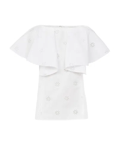 Chloé Broderie-anglaise Cape-sleeved Cotton Blouse In White