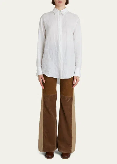 Chloé Broderie Anglaise-collar Linen Classic Shirt In Iconic Milk
