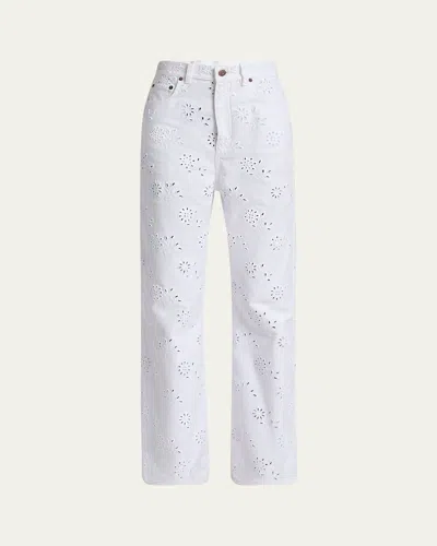Chloé Broderie Anglaise Denim Straight-leg Jeans In White
