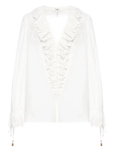 Chloé Broderie-anglaise Ruffled Blouse In Multi