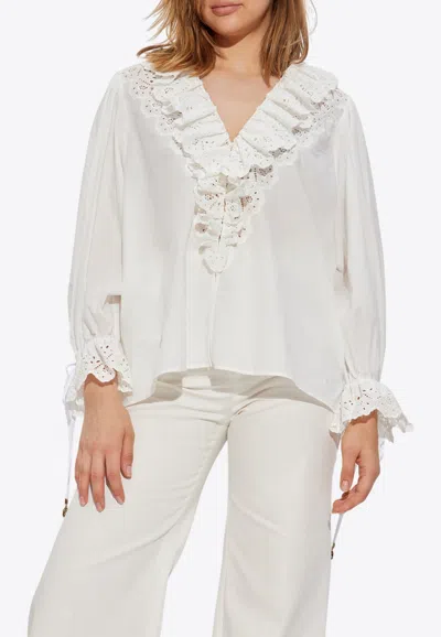 Chloé Broderie Anglaise Ruffled Blouse In White
