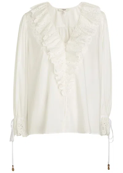Chloé Chloe Broderie Anglaise Ruffled Cotton Blouse